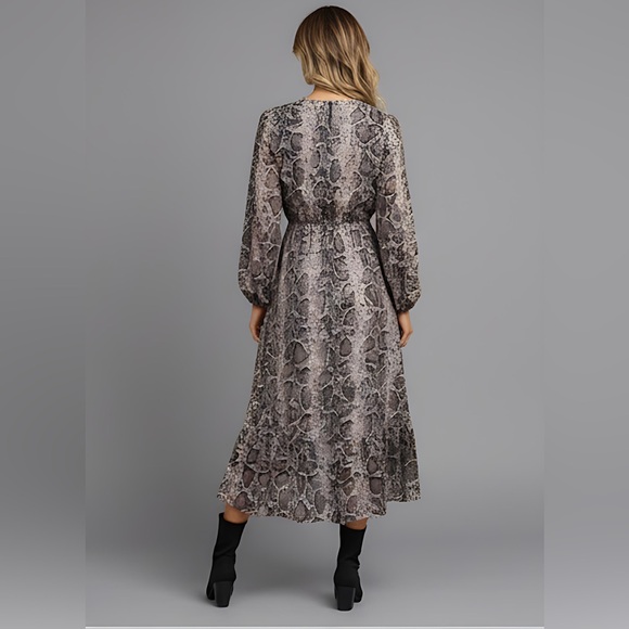 Snakeskin Print Split Thigh Ruffle Hem Dress - Picture 4 of 7